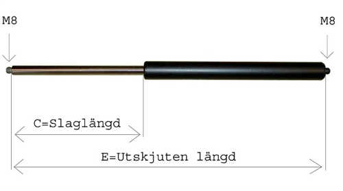 Gasfjäder 10/22 E=260, C=100